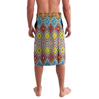 Multicolor geometric tile-pattern sarong-style lavalava, knee-length with elastic waist