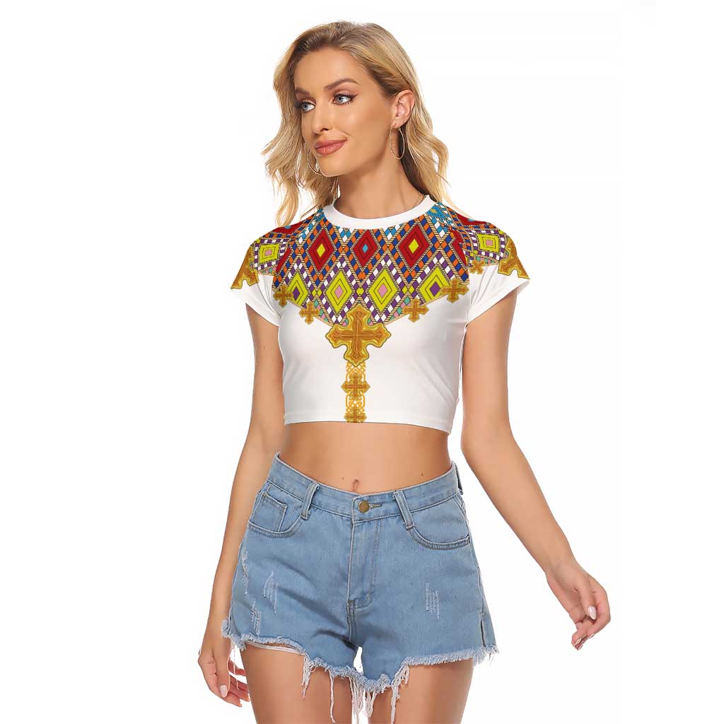 Ethiopian Epiphany Raglan Cropped T Shirt Cross Mix Tilet Pattern