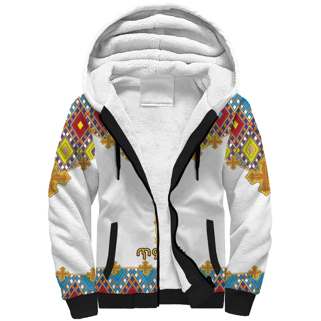 Ethiopian Epiphany Sherpa Hoodie Cross Mix Tilet Pattern