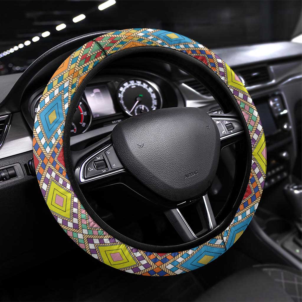 Ethiopian Epiphany Steering Wheel Cover Cross Mix Tilet Pattern