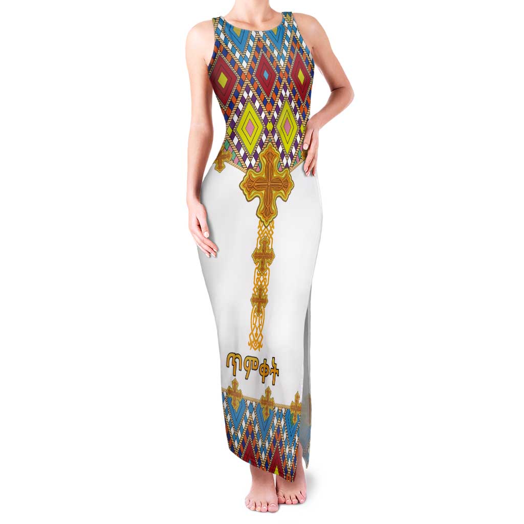 Ethiopian Epiphany Tank Maxi Dress Cross Mix Tilet Pattern