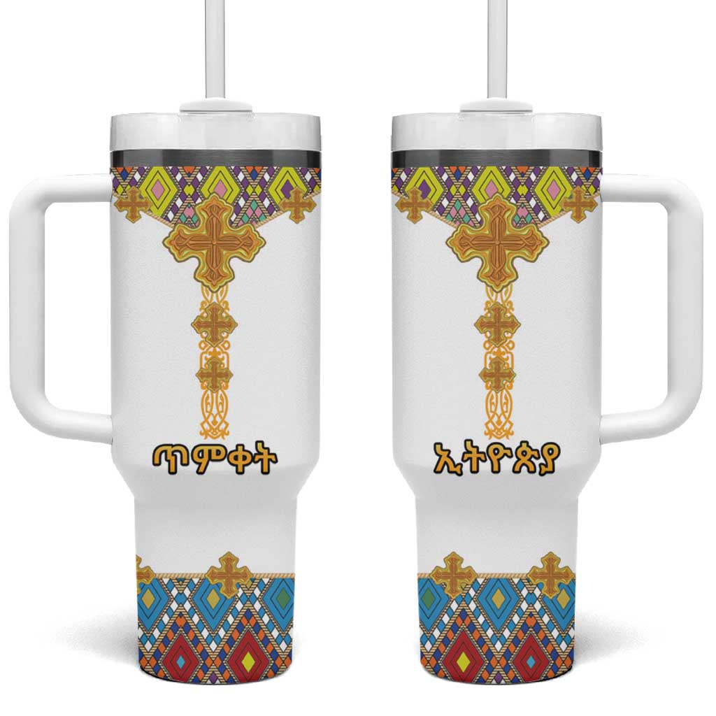 Ethiopian Epiphany Tumbler With Handle Cross Mix Tilet Pattern