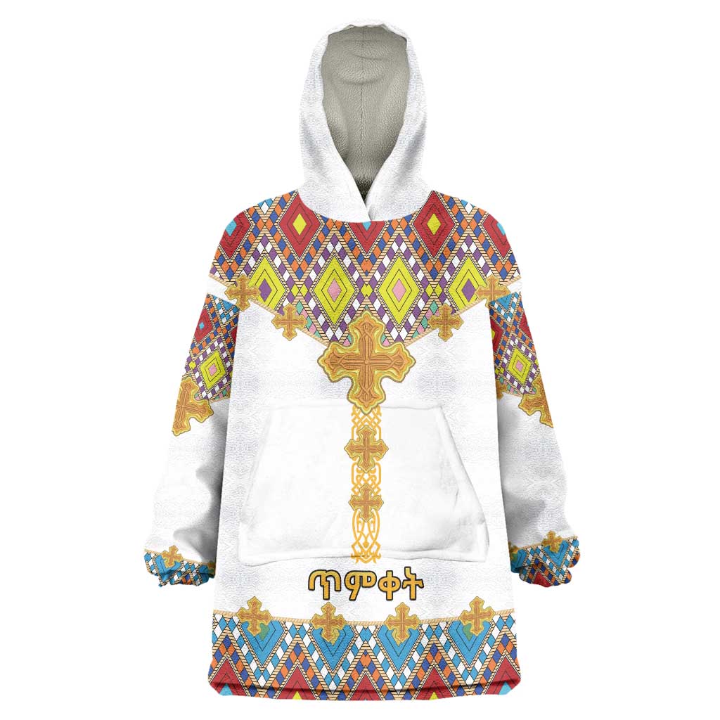 Ethiopian Epiphany Wearable Blanket Hoodie Cross Mix Tilet Pattern