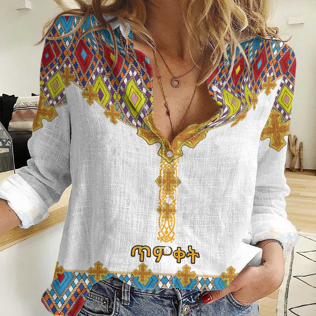 Ethiopian Epiphany Women Casual Shirt Cross Mix Tilet Pattern