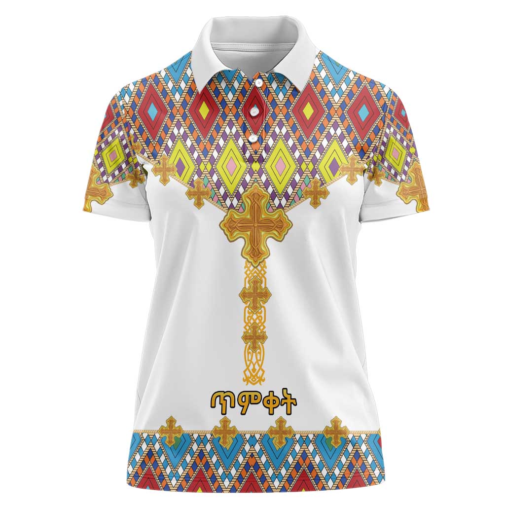 Ethiopian Epiphany Women Polo Shirt Cross Mix Tilet Pattern