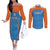 Custom India Cricket Couples Matching Off The Shoulder Long Sleeve Dress and Long Sleeve Button Shirt Go Men in Blue