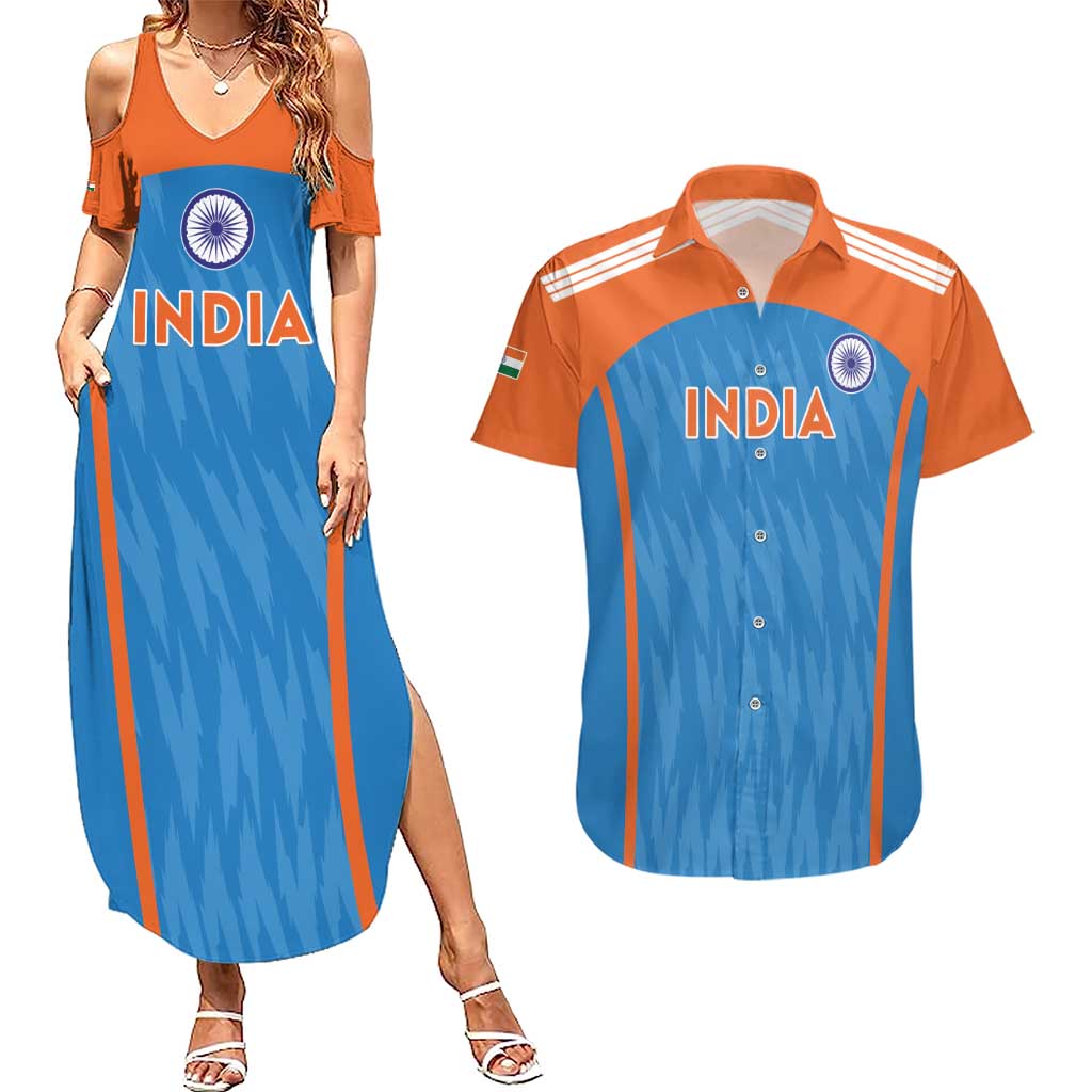 Custom India Cricket Couples Matching Summer Maxi Dress and Hawaiian Shirt Go Men in Blue - Wonder Print Shop