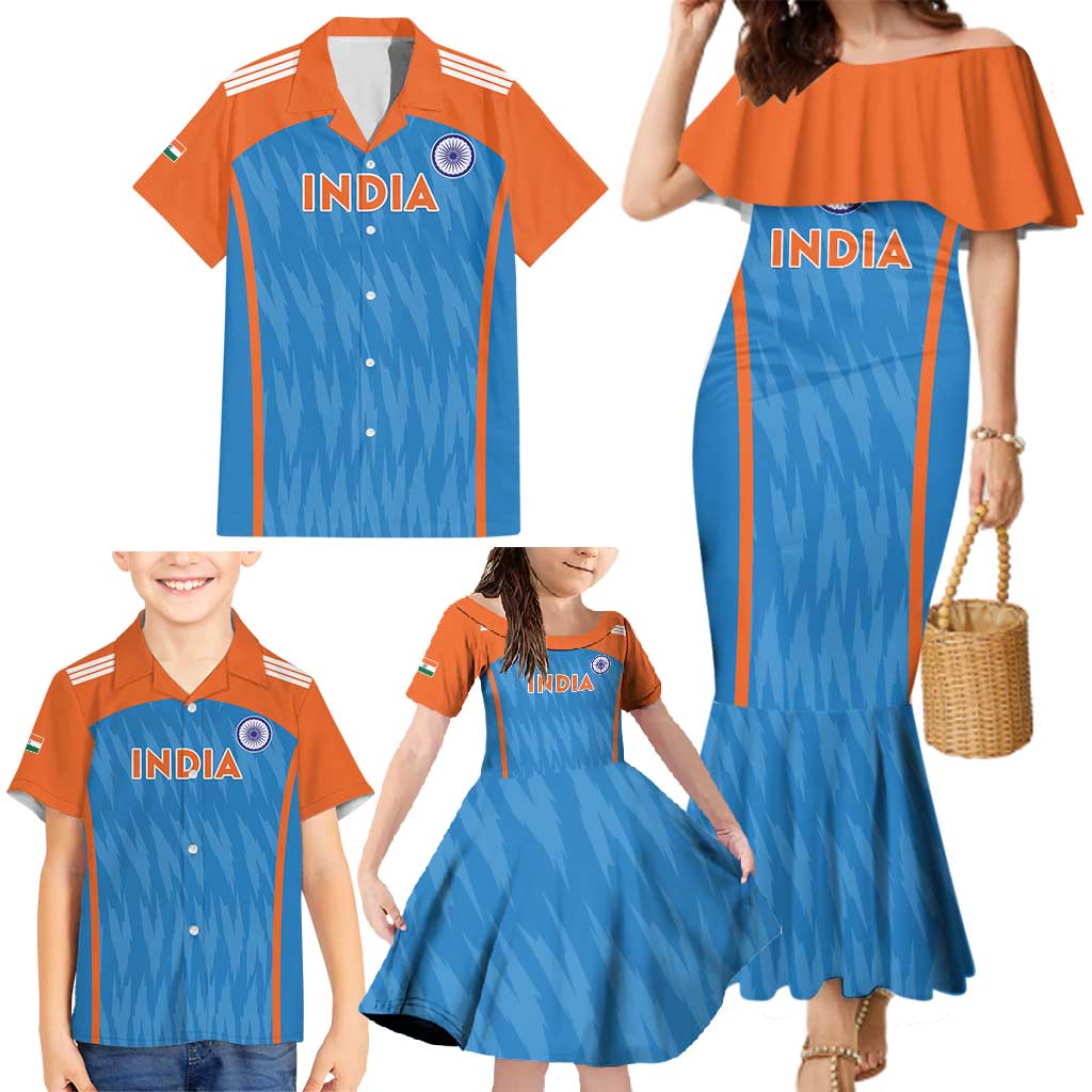 Custom India Cricket Family Matching Mermaid Dress and Hawaiian Shirt Go Men in Blue - Wonder Print Shop