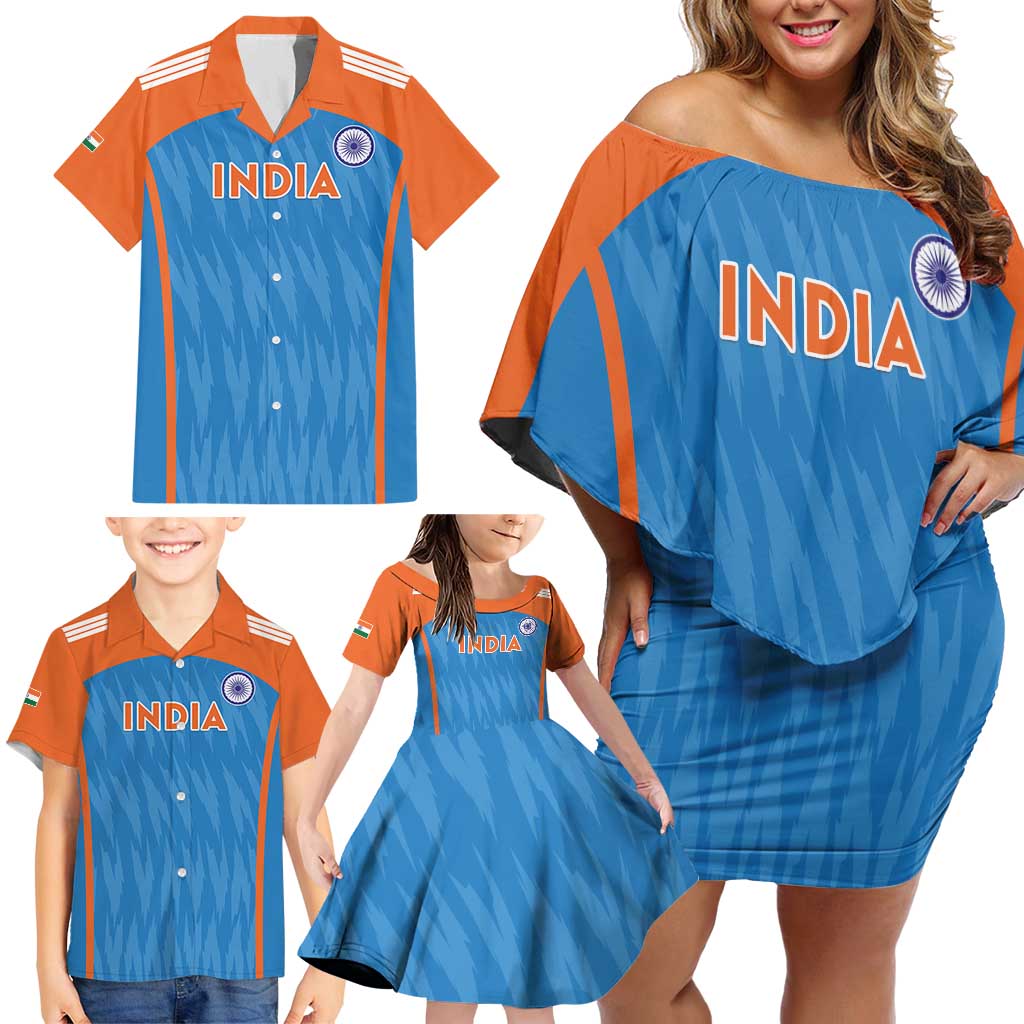 Custom India Cricket Family Matching Off Shoulder Short Dress and Hawaiian Shirt Go Men in Blue - Wonder Print Shop