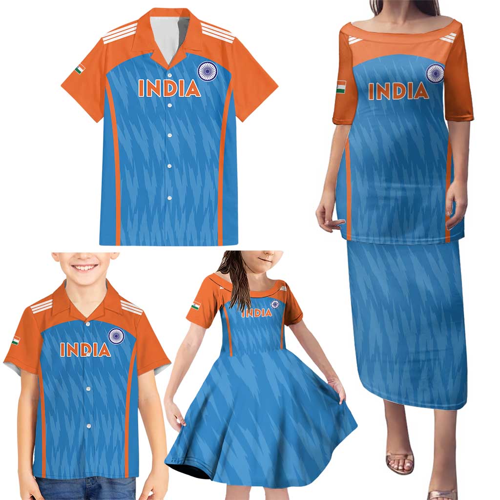 Custom India Cricket Family Matching Puletasi and Hawaiian Shirt Go Men in Blue - Wonder Print Shop