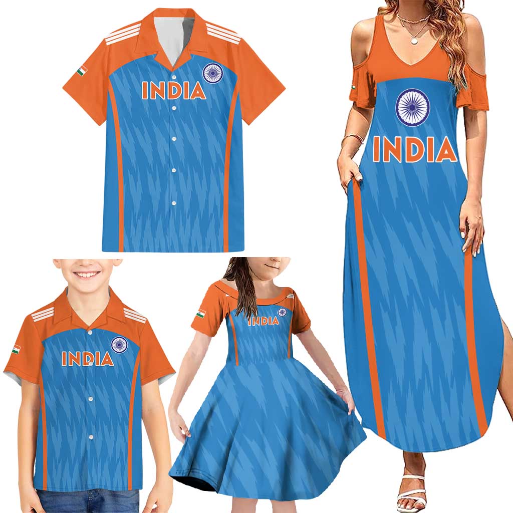 Custom India Cricket Family Matching Summer Maxi Dress and Hawaiian Shirt Go Men in Blue - Wonder Print Shop