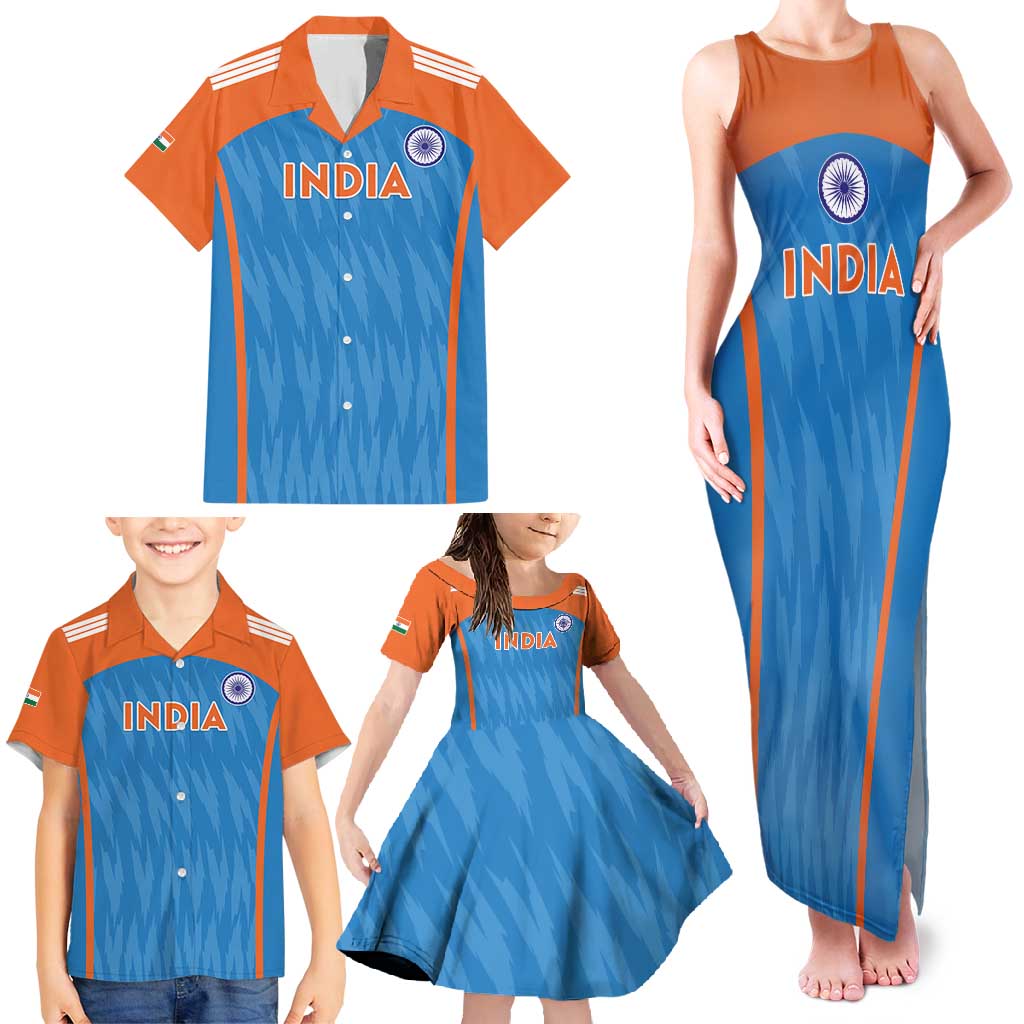 Custom India Cricket Family Matching Tank Maxi Dress and Hawaiian Shirt Go Men in Blue - Wonder Print Shop