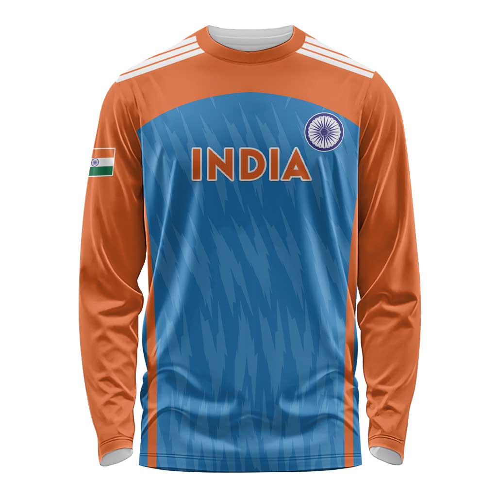 Custom India Cricket Long Sleeve Shirt Go Men in Blue - Wonder Print Shop