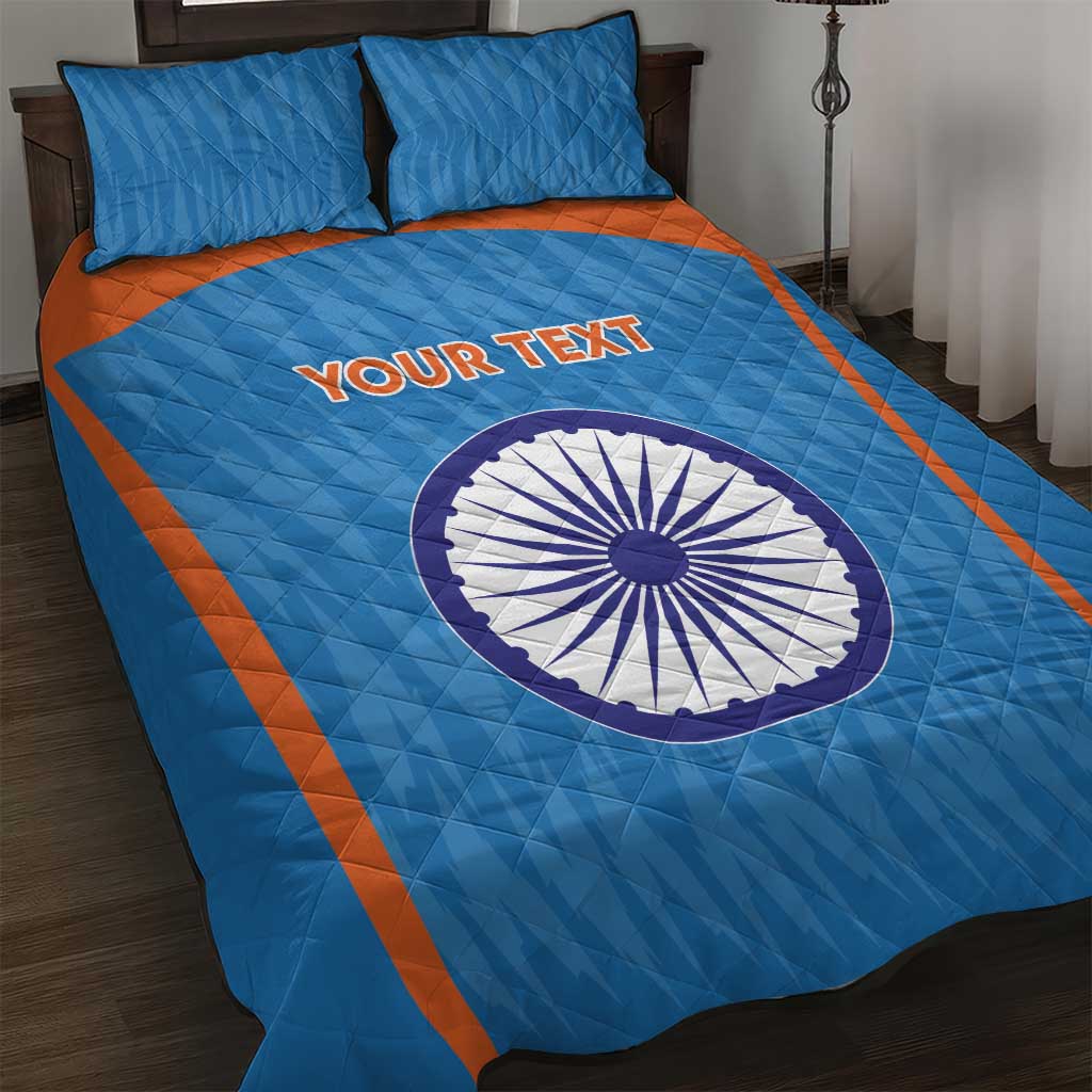 Custom India Cricket Quilt Bed Set Go Men in Blue