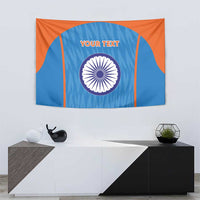Custom India flag tapestry: blue field with Ashoka chakra and orange border, 'YOUR TEXT' text.