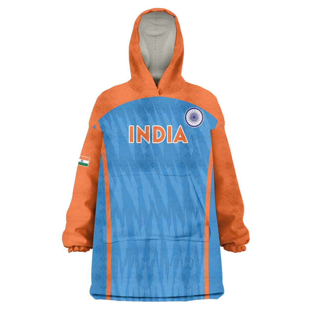 Custom India Cricket Wearable Blanket Hoodie Go Men in Blue