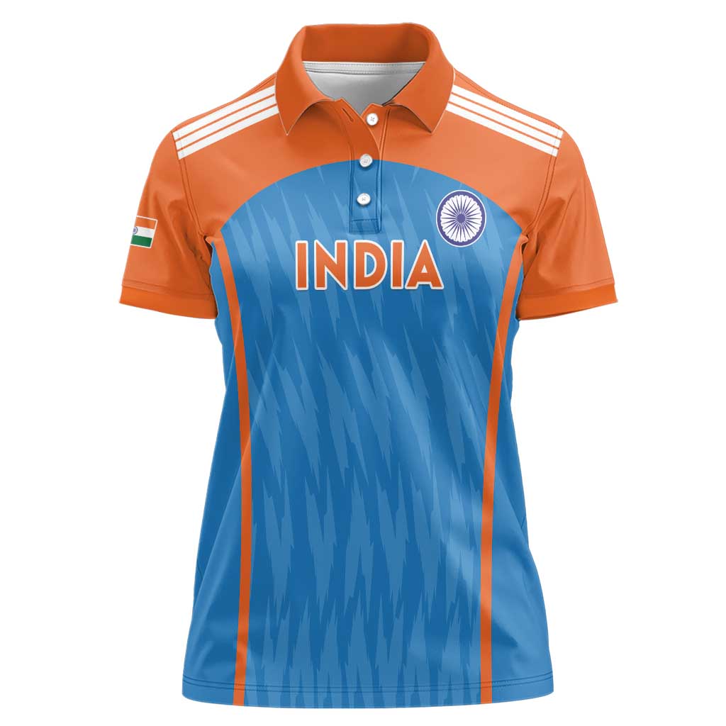 Custom India Cricket Women Polo Shirt Go Men in Blue