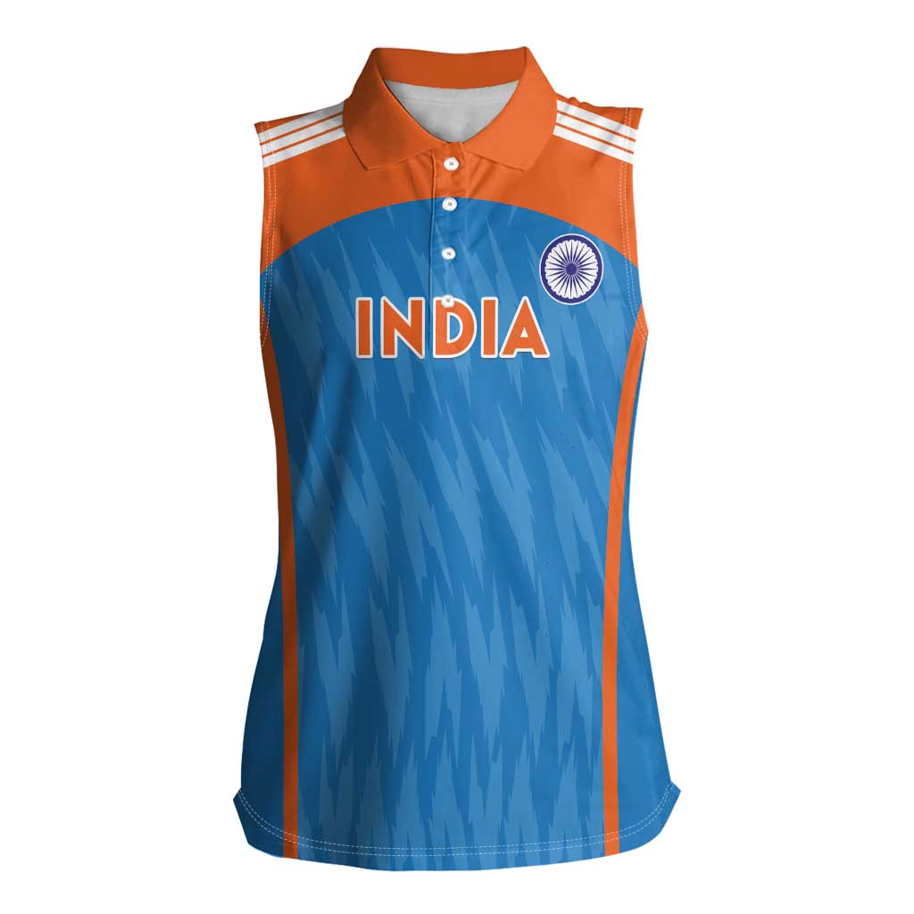 Custom India Cricket Women Sleeveless Polo Shirt Go Men in Blue