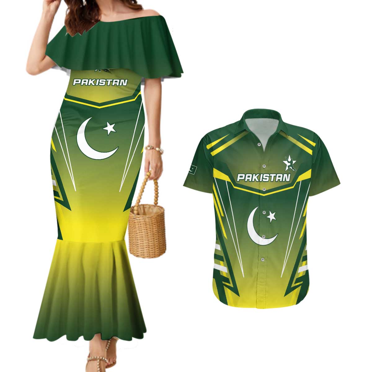 Custom Pakistan Cricket Couples Matching Mermaid Dress and Hawaiian Shirt Go Shaheens - Wonder Print Shop