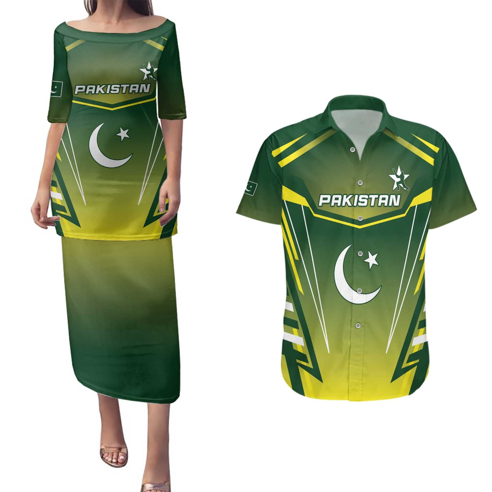 Custom Pakistan Cricket Couples Matching Puletasi and Hawaiian Shirt Go Shaheens - Wonder Print Shop