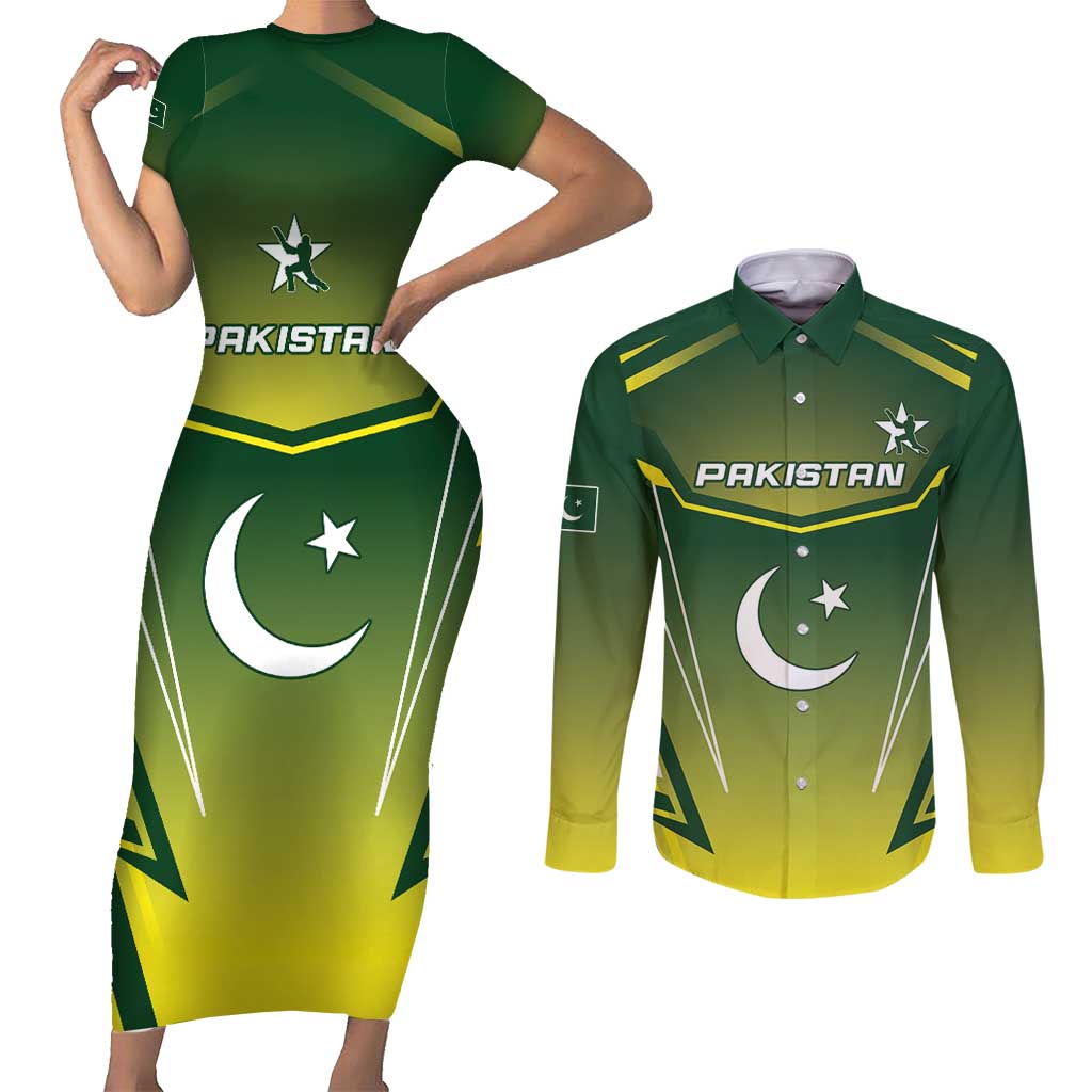 Custom Pakistan Cricket Couples Matching Short Sleeve Bodycon Dress and Long Sleeve Button Shirt Go Shaheens - Wonder Print Shop