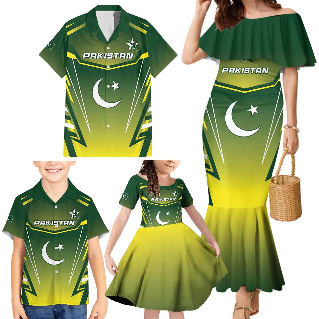 Custom Pakistan Cricket Family Matching Mermaid Dress and Hawaiian Shirt Go Shaheens - Wonder Print Shop