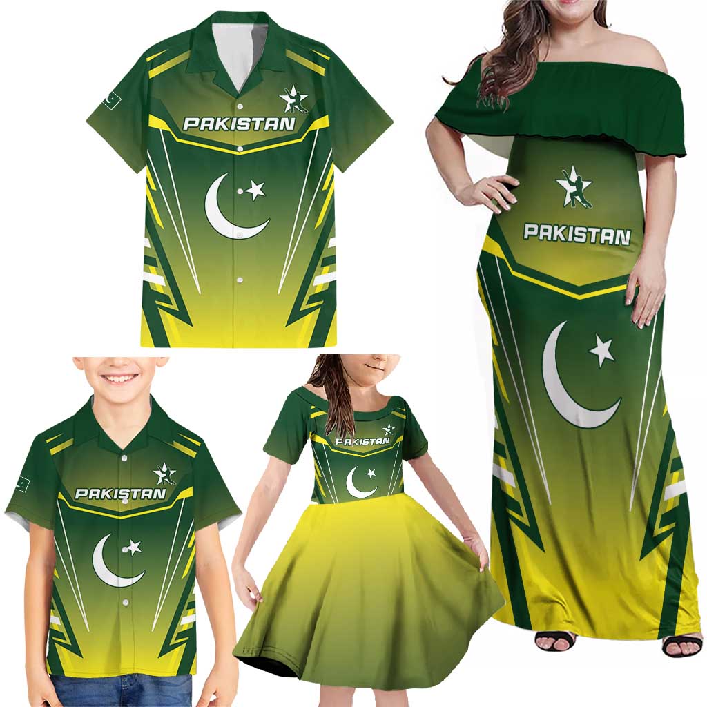 Custom Pakistan Cricket Family Matching Off Shoulder Maxi Dress and Hawaiian Shirt Go Shaheens - Wonder Print Shop