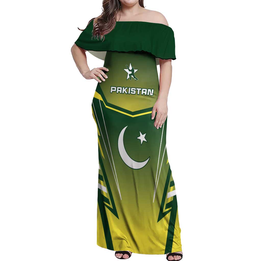 Custom Pakistan Cricket Off Shoulder Maxi Dress Go Shaheens - Wonder Print Shop