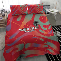 Red custom football bedding set with camo design, central logo badge and text.