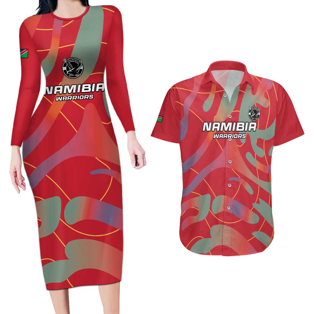 Custom Namibia Football Couples Matching Long Sleeve Bodycon Dress and Hawaiian Shirt Go Namibia Warriors - Wonder Print Shop