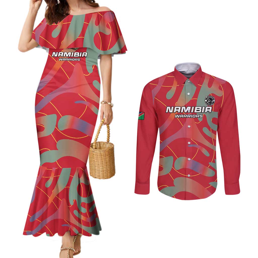 Custom Namibia Football Couples Matching Mermaid Dress and Long Sleeve Button Shirt Go Namibia Warriors