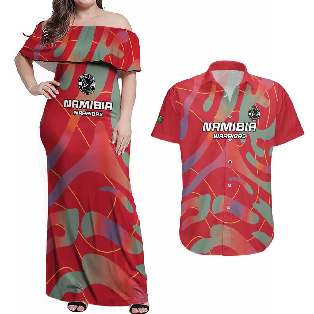 Custom Namibia Football Couples Matching Off Shoulder Maxi Dress and Hawaiian Shirt Go Namibia Warriors - Wonder Print Shop