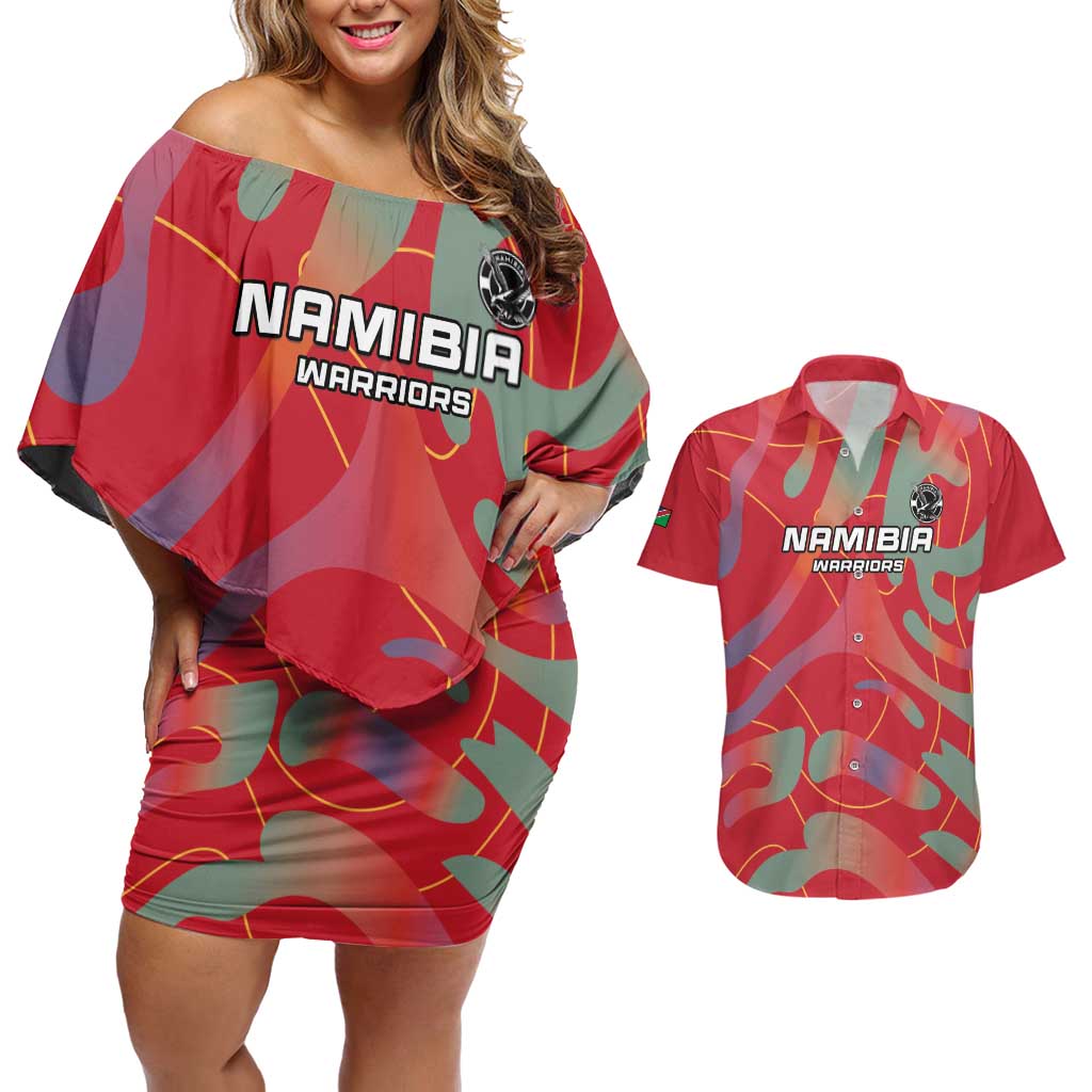 Custom Namibia Football Couples Matching Off Shoulder Short Dress and Hawaiian Shirt Go Namibia Warriors - Wonder Print Shop