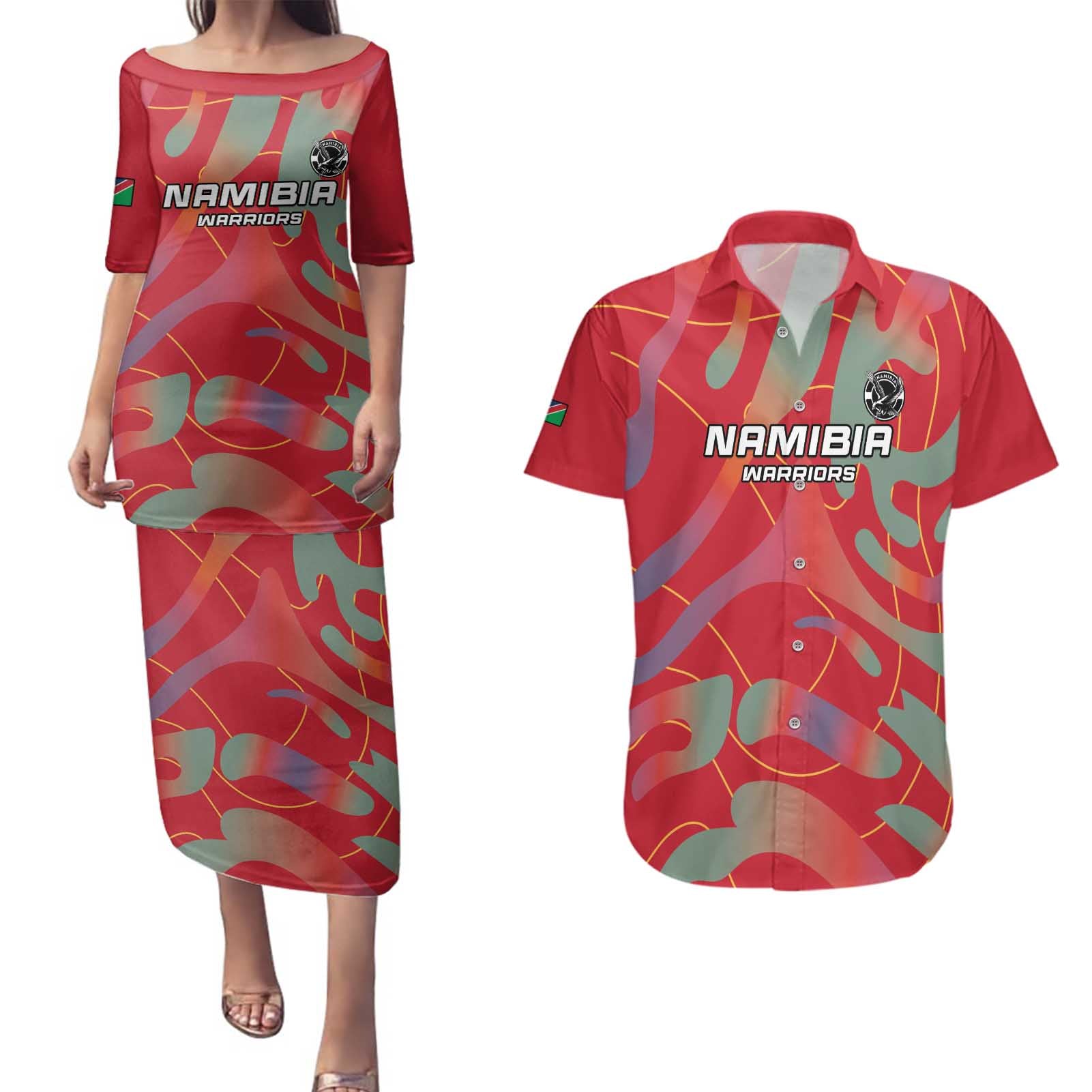 Custom Namibia Football Couples Matching Puletasi and Hawaiian Shirt Go Namibia Warriors - Wonder Print Shop