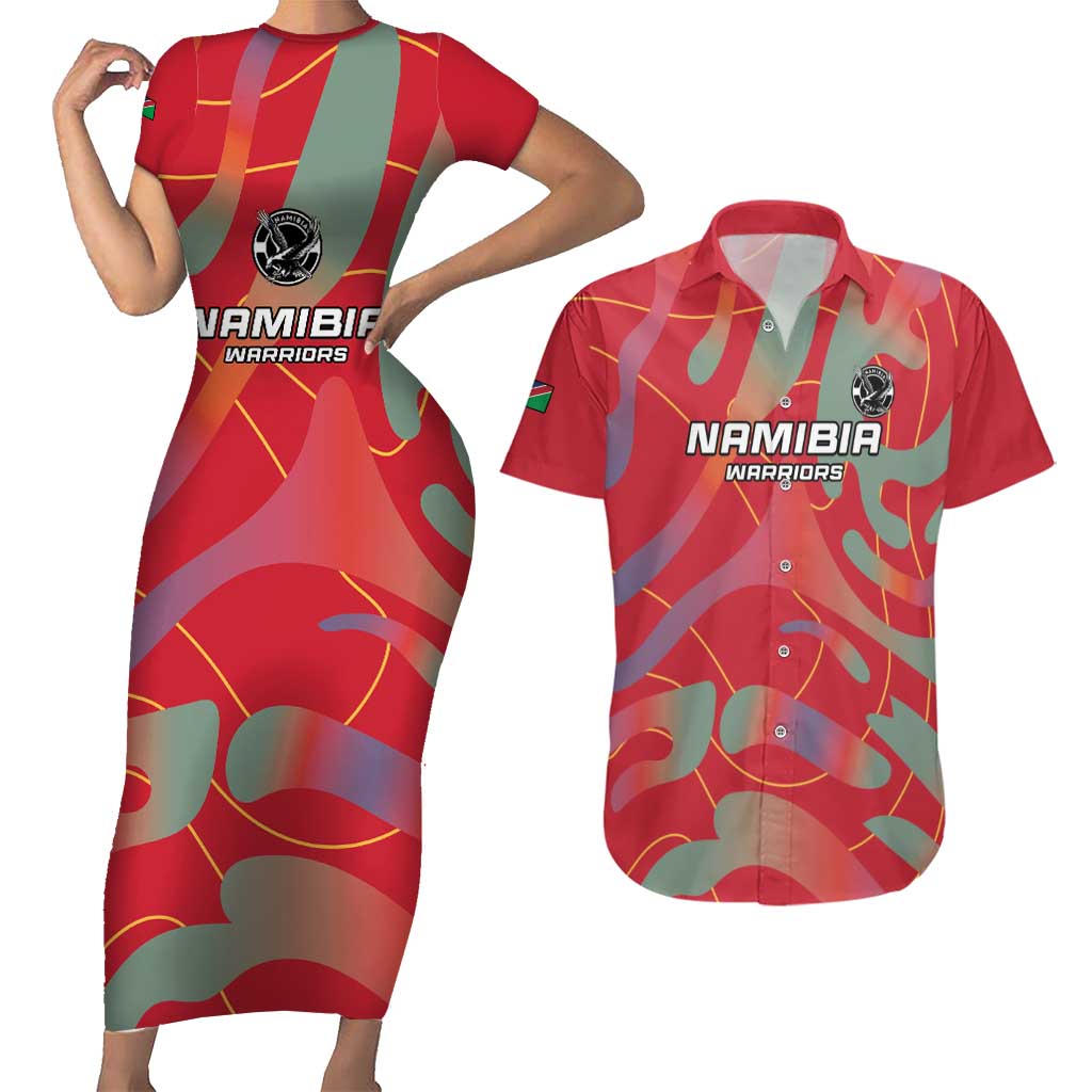 Custom Namibia Football Couples Matching Short Sleeve Bodycon Dress and Hawaiian Shirt Go Namibia Warriors - Wonder Print Shop