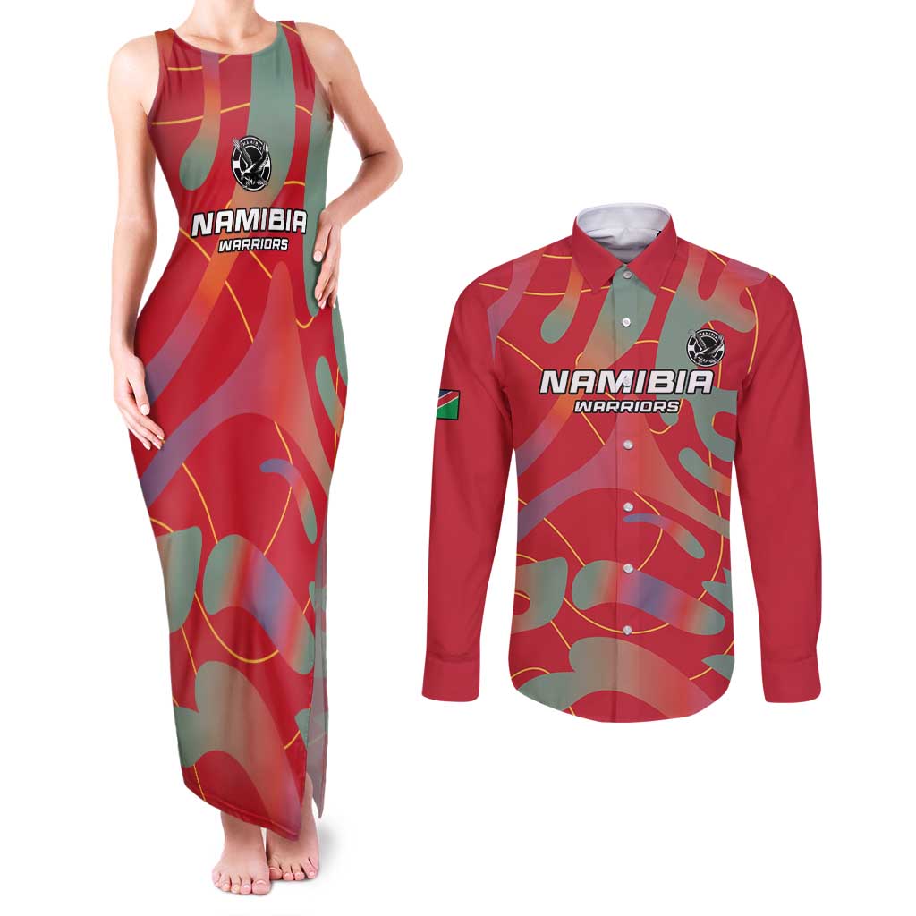 Custom Namibia Football Couples Matching Tank Maxi Dress and Long Sleeve Button Shirt Go Namibia Warriors - Wonder Print Shop