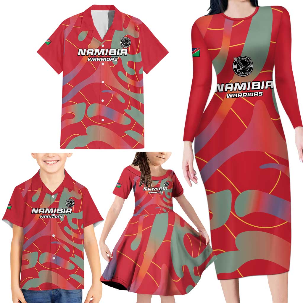 Custom Namibia Football Family Matching Long Sleeve Bodycon Dress and Hawaiian Shirt Go Namibia Warriors - Wonder Print Shop