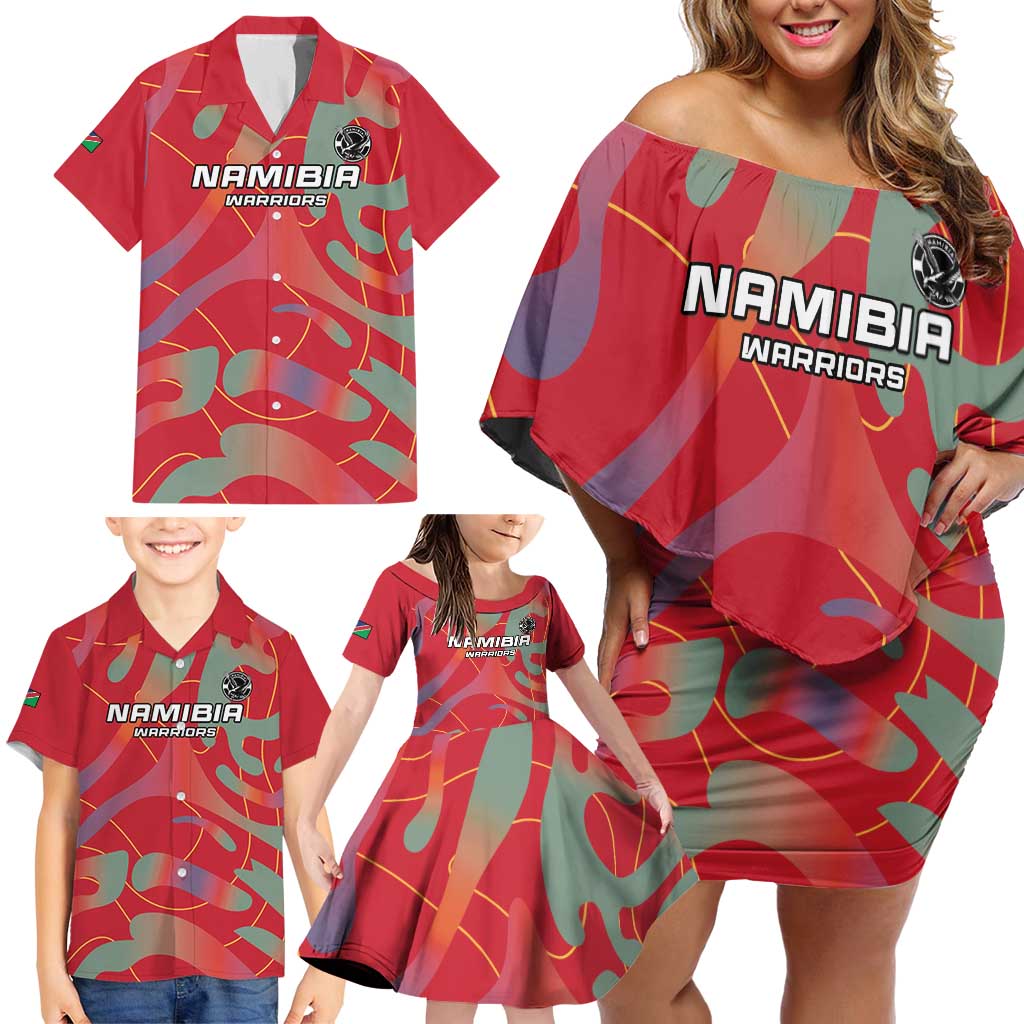 Custom Namibia Football Family Matching Off Shoulder Short Dress and Hawaiian Shirt Go Namibia Warriors - Wonder Print Shop