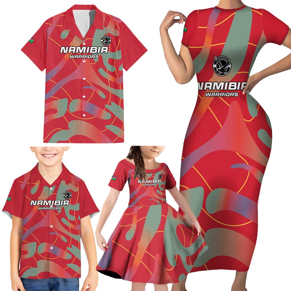 Custom Namibia Football Family Matching Short Sleeve Bodycon Dress and Hawaiian Shirt Go Namibia Warriors - Wonder Print Shop