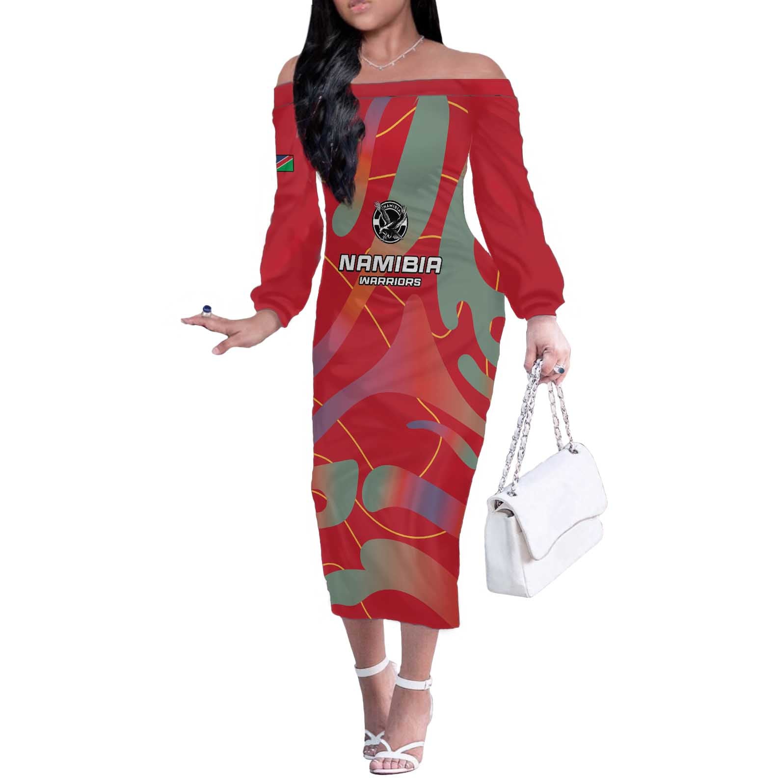 Custom Namibia Football Off The Shoulder Long Sleeve Dress Go Namibia Warriors - Wonder Print Shop