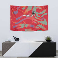 Red football tapestry with camo swirl pattern, 'YOUR TEXT' 'WARRIORS' emblem