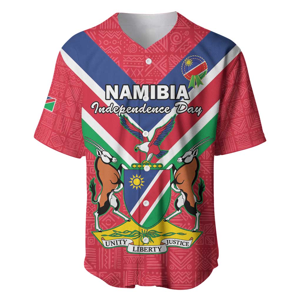 Personalised Namibia Independence Day Baseball Jersey Coat Of Arms With Flag Map - Wonder Print Shop