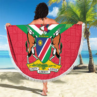 Namibia flag coat of arms round beach blanket with tassel fringe