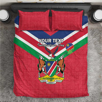 Red Independence Day bedding set with Namibia flag stripes and coat of arms, 2 pillows