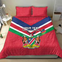 Red Independence Day bedding set with Namibia flag stripes, coat of arms crest, 2 pillows