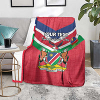 Personalized Namibia Independence Day blanket, red with Namibia coat of arms and flag design