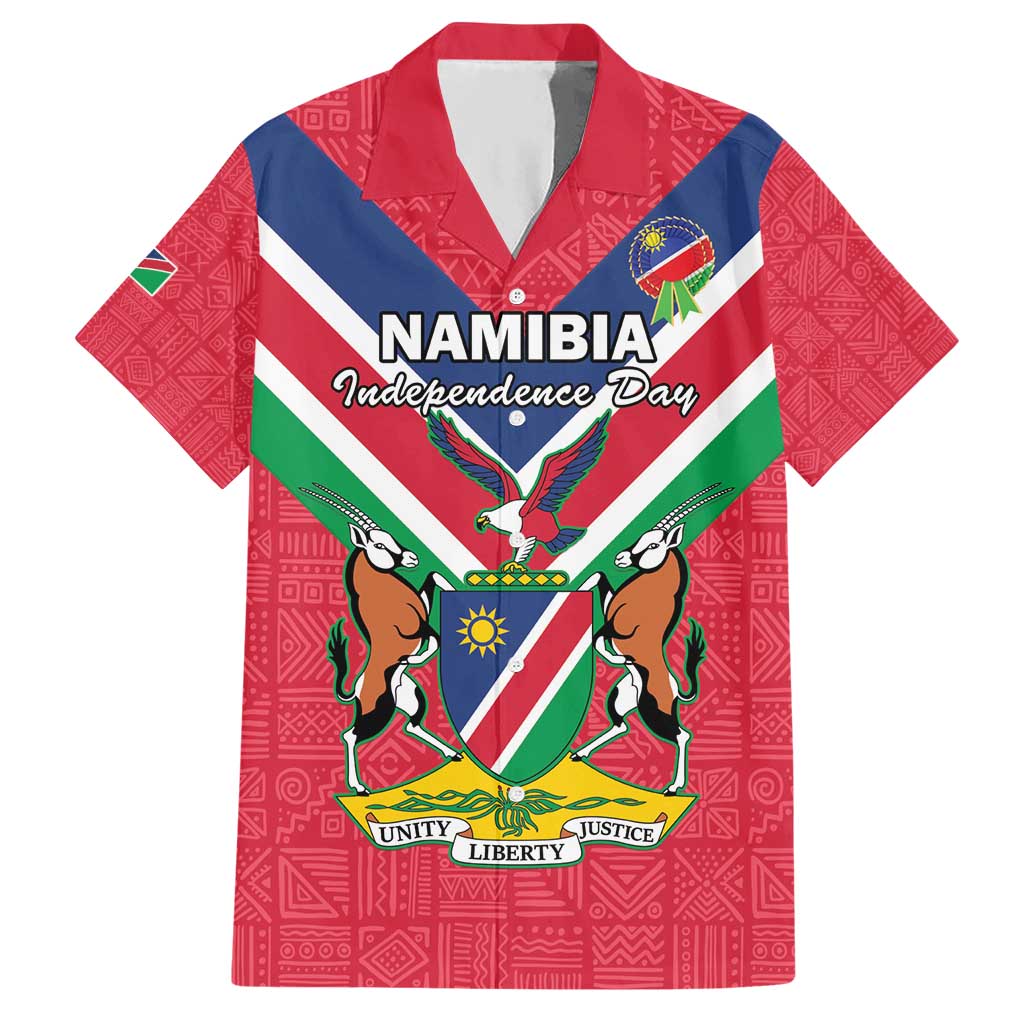 Personalised Namibia Independence Day Hawaiian Shirt Coat Of Arms With Flag Map - Wonder Print Shop