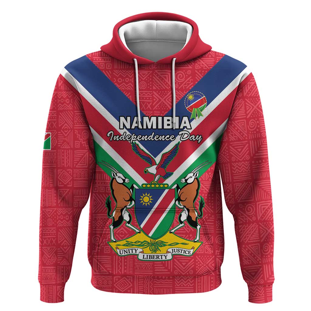 Personalised Namibia Independence Day Hoodie Coat Of Arms With Flag Map - Wonder Print Shop