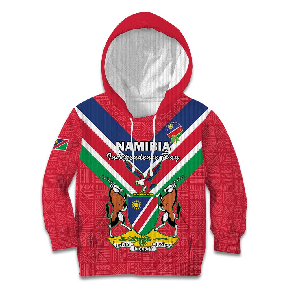 Personalised Namibia Independence Day Kid Hoodie Coat Of Arms With Flag Map - Wonder Print Shop