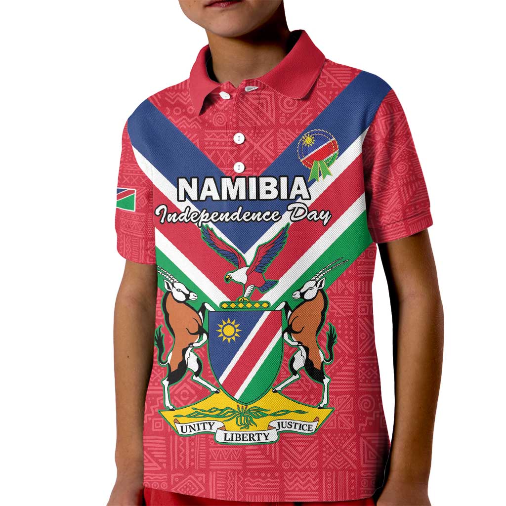 Personalised Namibia Independence Day Kid Polo Shirt Coat Of Arms With Flag Map - Wonder Print Shop